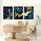 3pcs Teal Gold Modern Botanical Metal Print Ready to Hang Art