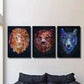 3pcs Vibrant Lion, Bear & Wolf Head Illustration Metal Print Ready to Hang Art