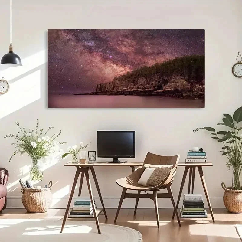 Milky Way Over Otter Cliffs Wall Art Canvas Office Home Room Framed 120x60cm