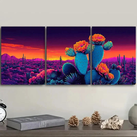 3pcs Surreal cactus Art Painting Metal Print Ready to Hang Art