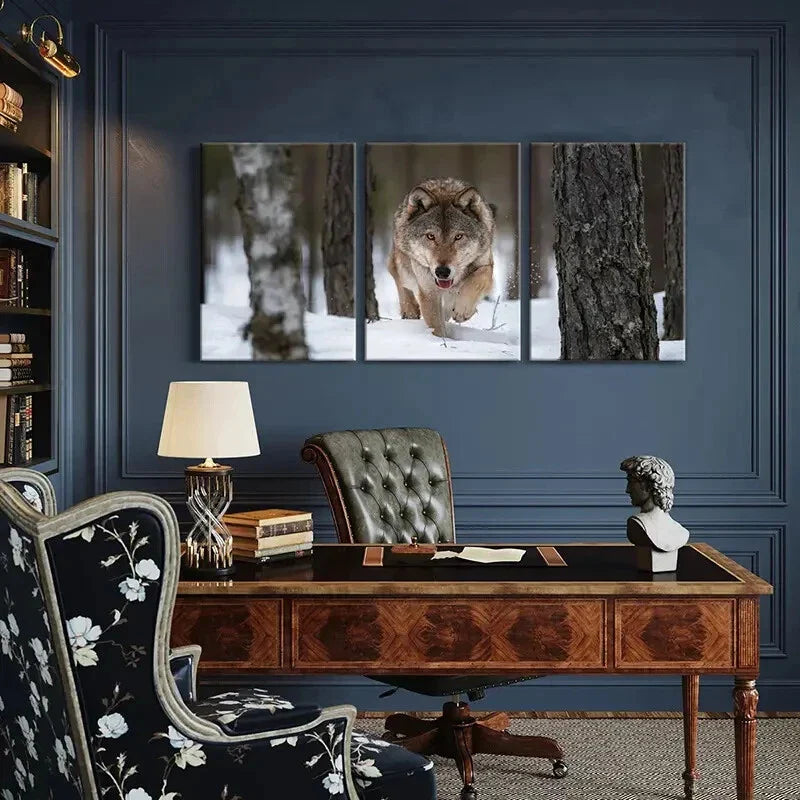 3pcs Wolf Snowy Forest Scene Metal Print Ready to Hang Art
