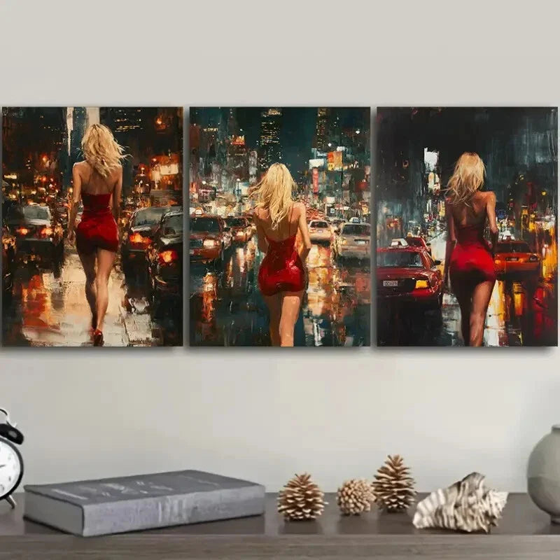 3pcs The blonde woman in the red dress Wall Art Set Canvas Framed 40x60cm - High Quality Print 100% Australian Made Wall Canvas Ready to Hang