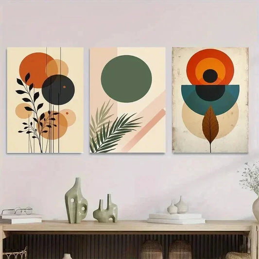 3pcs Geometric Shapes and Botanical Elements Wall Art Set Canvas Framed 40x60cm - High Quality Print 100% Australian Made Wall Canvas Ready to Hang