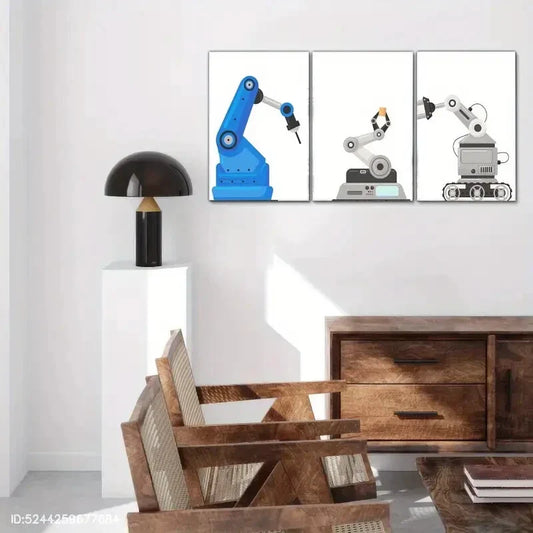 3pcs Robot Engineering Robot Robot Arm Metal Print Ready to Hang Art