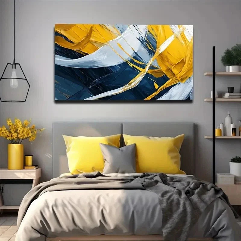 Boho-Chic Large Abstract Water Wall Art Canvas Office Home Room Framed 80x45cm