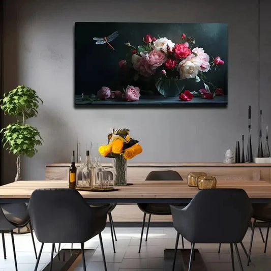 Mixed Flower Bouquet Glass Wall Art Canvas Office Home Room Framed 120x60cm