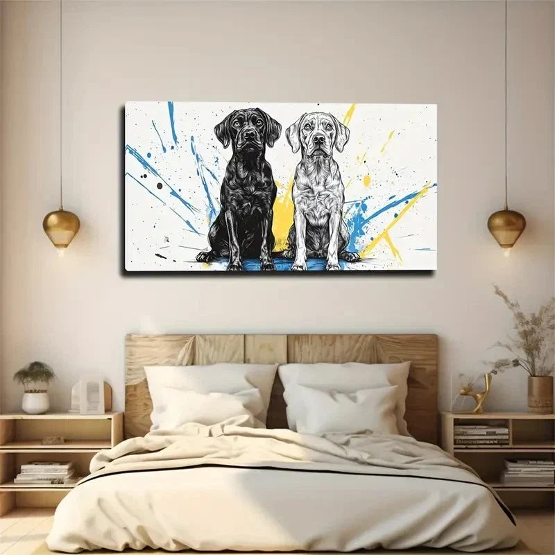 Two Cute Puppies Suitable Wall Art Canvas Office Home Room Framed 120x60cm