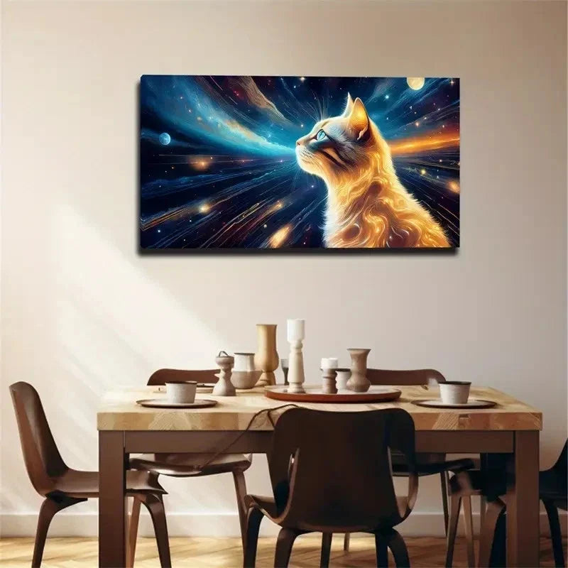 Cat In Space Aesthetic Wall Art Canvas Office Home Room Framed 120x60cm