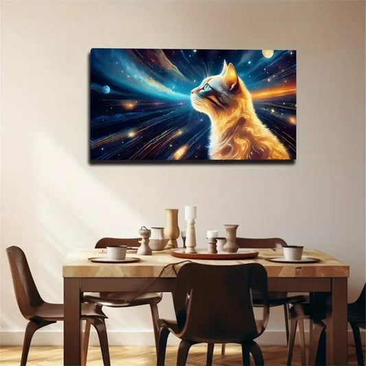 Cat In Space Aesthetic Wall Art Canvas Office Home Room Framed 120x60cm