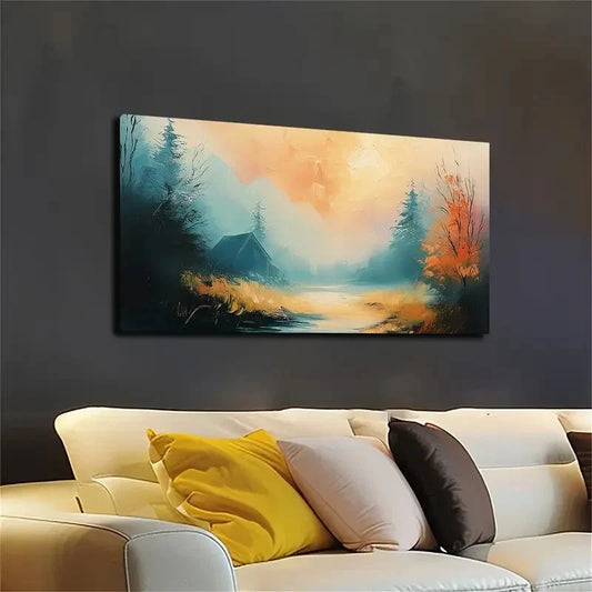 The Small House Trees Wall Art canvas office home room framed 120x60cm