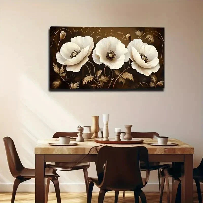 Flowers & Golden Accents Wall Art Canvas Office Home Room Framed 80x45cm