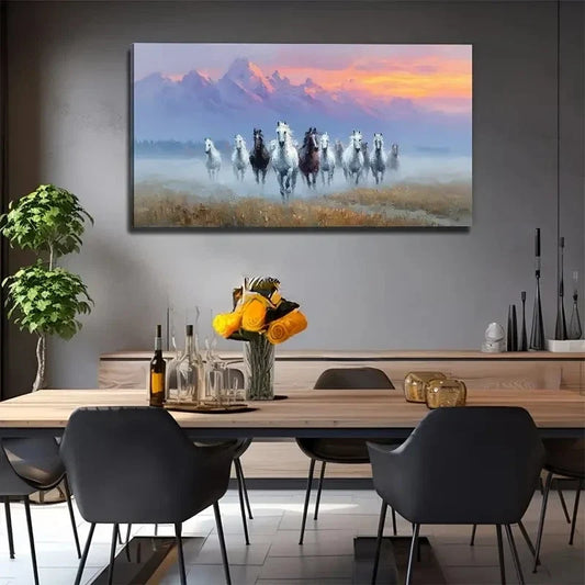 Majestic Horse Herd In Pastoral Wall Art Canvas Office Home Room Framed 120x60cm