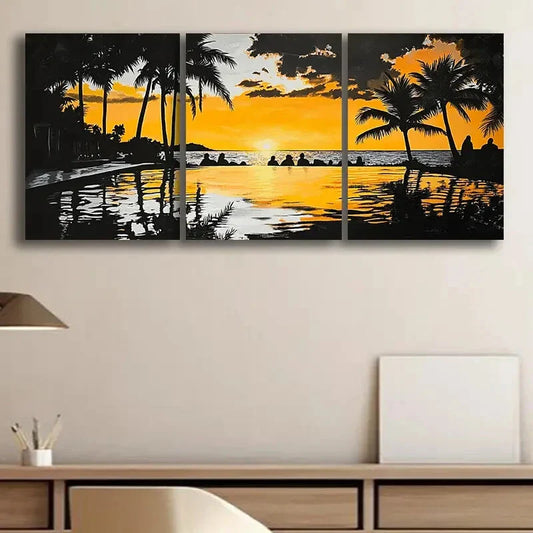 3pcs Tropical Sunset Ocean Sun Shine Perfect Wall Art Set Canvas Framed 40x60cm - High Quality Print 100% Australian Made Wall Canvas Ready to Hang