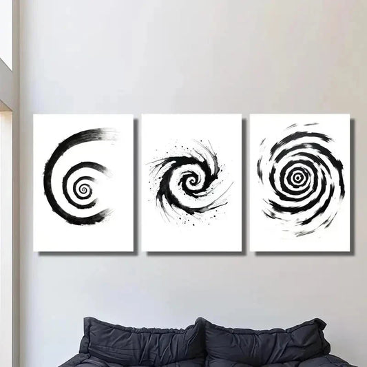 3pcs Black and White Spiral Minimalist Abstract Metal Print Ready to Hang Art
