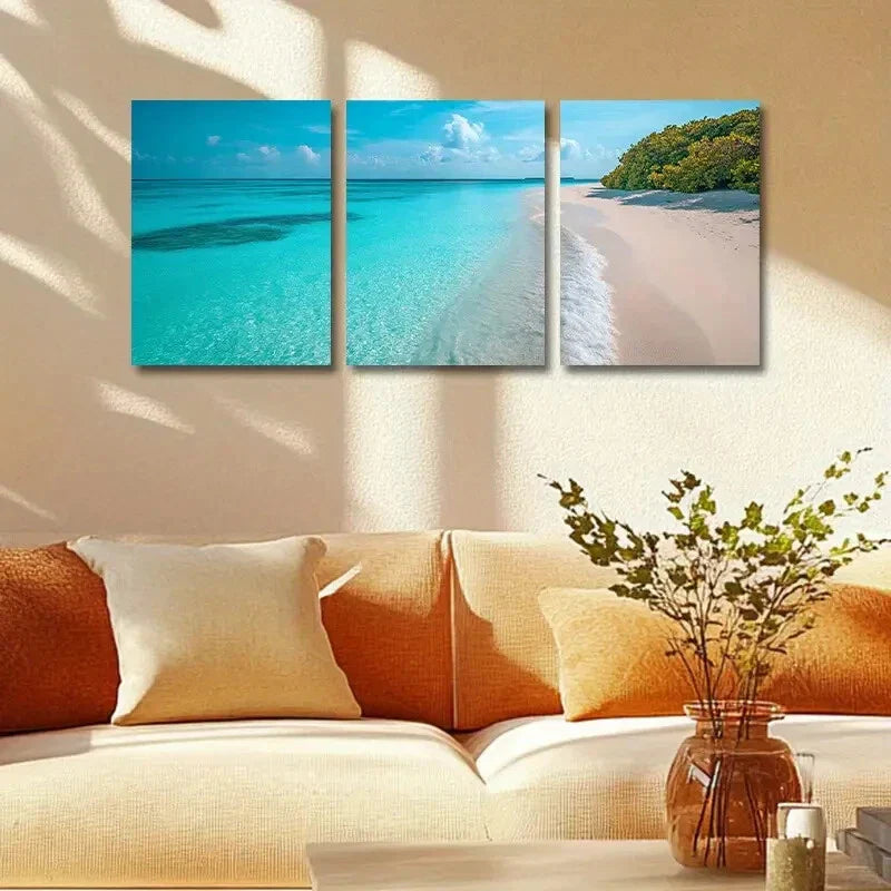 3pcs Beach in the Maldives Metal Print Ready to Hang Art