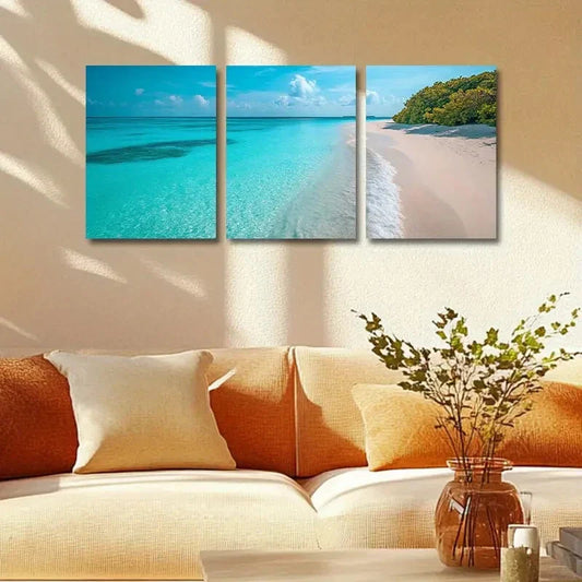 3pcs Beach in the Maldives Metal Print Ready to Hang Art