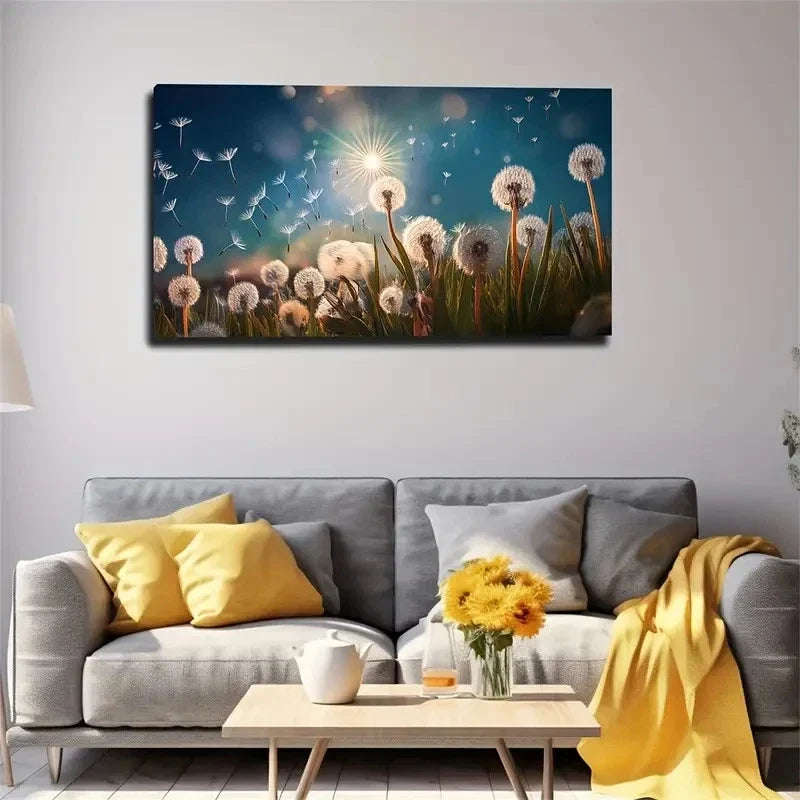 Sunlit Dandelions Butterflies Wall Art Canvas Office Home Room Framed 80x45cm