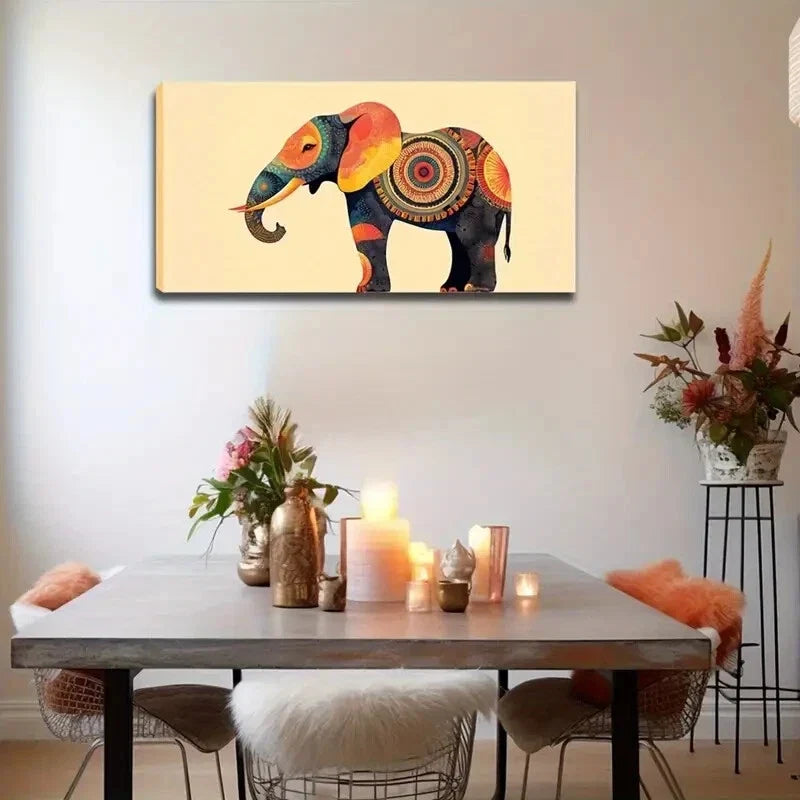 Colorful Cartoon Elephant Wall Art Canvas Office Home Room Framed 120x60cm