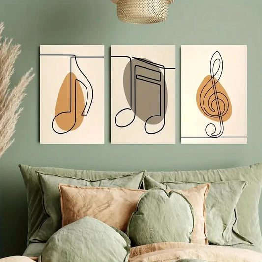 3pcs Single-Line Art of Musical Notes Metal Print Ready to Hang Art