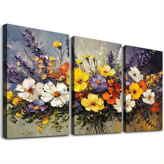 3pcs Decorative Rustic Daisy & Wildflower Wall Art Set Canvas Framed 40x60cm - High Quality Print 100% Australian Made Wall Canvas Ready to Hang