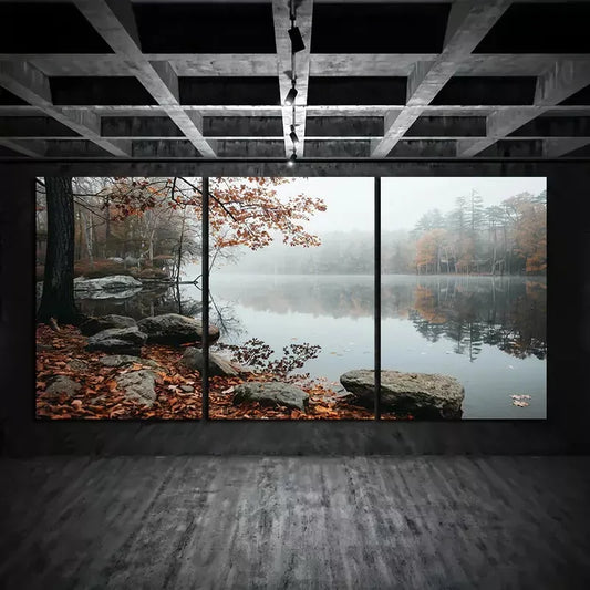3pcs Beautiful Lake in Autumn Trees & Forest  Canvas Framed 40x60cm - High Quality Print 100% Australian Made Wall Canvas Ready to Hang