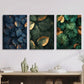 3pcs Jungle &amp; Green Leaves with Golden Accents Metal Print Ready to Hang Art