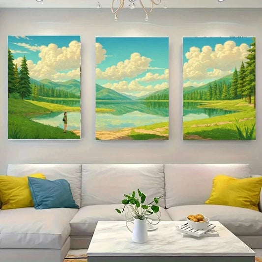 3pcs A Peaceful Scene With a Majestic Metal Print Ready to Hang Art
