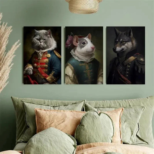 3pcs Retro Renaissance Military Animals Metal Print Ready to Hang Art