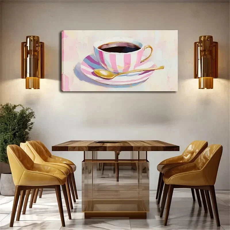 Pink & White Dark Drinks Cup Wall Art Canvas Office Home Room Framed 120x60cm