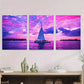 3pcs Sunset Sailboat Bright Pink & Purple Sky Wall Art Set Canvas Framed 40x60cm - High Quality Print 100% Australian Made Wall Canvas Ready to Hang