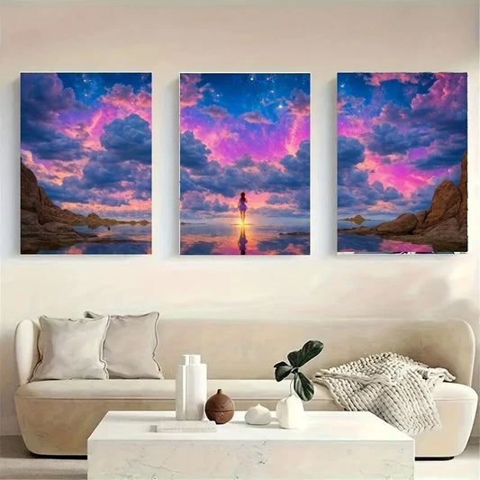 3pcs A Person Standing in The Middle Wolf Metal Print Ready to Hang Art