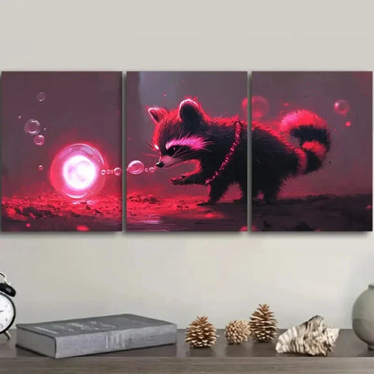 3pcs A magical raccoon Art Painting Metal Print Ready to Hang Art