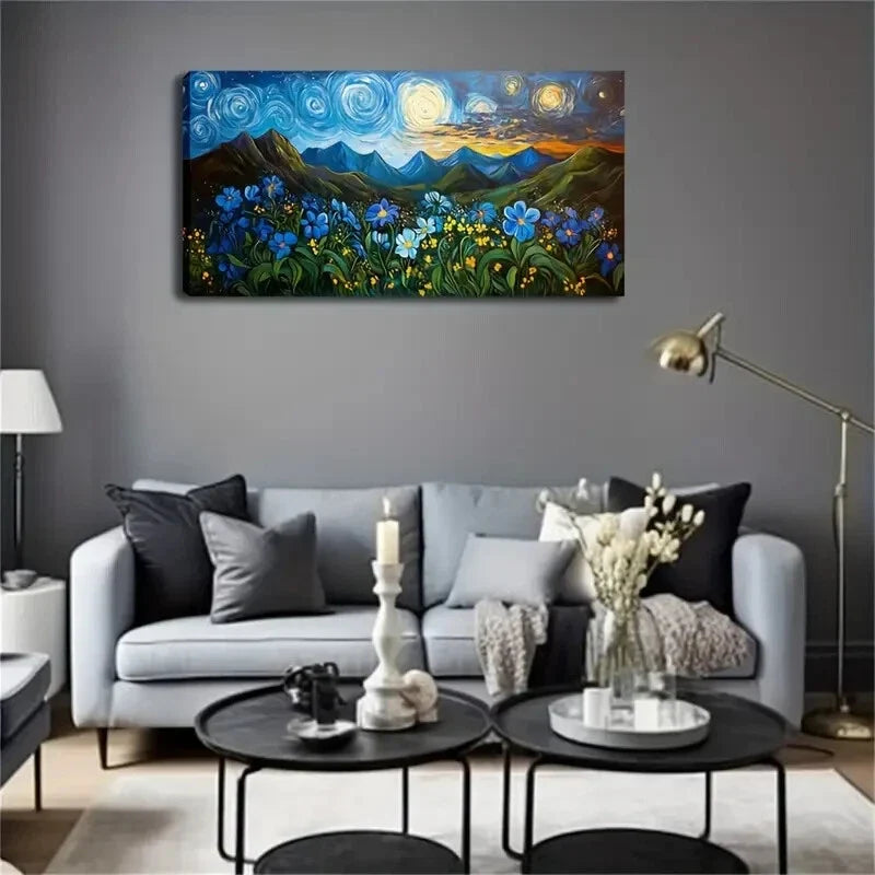 Nebula with Mountain Landscape Wall Art Canvas Office Home Room Framed 120x60cm