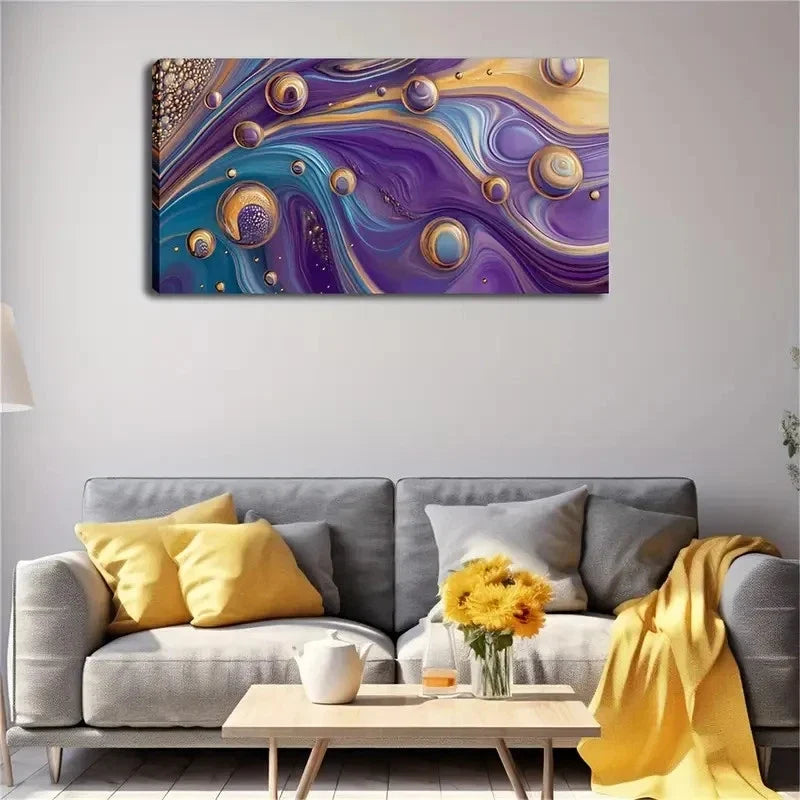 Vibrant Swirling Colors Purple Wall Art Canvas Office Home Room Framed 120x60cm