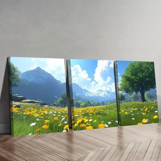 3pcs Vibrant Mountain & Meadow Scenery Wall Art Set Canvas Framed 40x60cm - High Quality Print 100% Australian Made Wall Canvas Ready to Hang