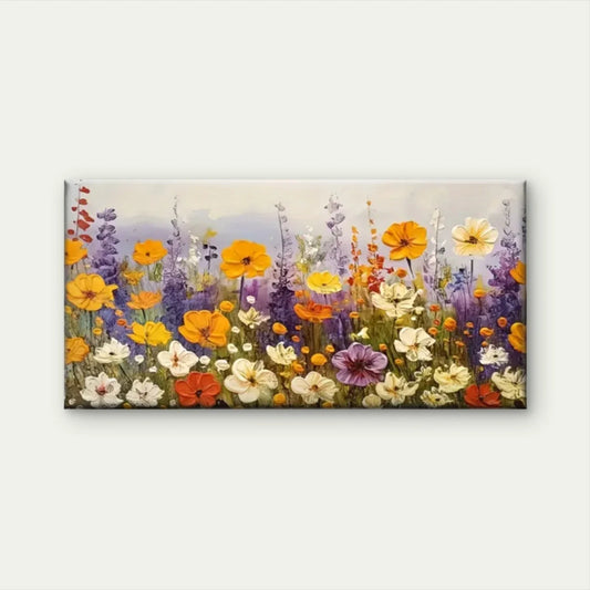 Field Flower Floral Colourful Wall Art Canvas Office Home Room Framed 80x45cm