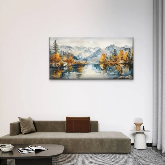 Mountain Lake Mountain Trees Wall Art Canvas Office Home Room Framed 80x45cm
