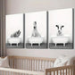 3pcs Modern Black and White Animal Bathtub Wall Art Set Canvas Framed 40x60cm - High Quality Print 100% Australian Made Wall Canvas Ready to Hang