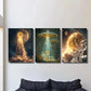 3pcs Bitcoin & UFO Surreal Moon Landing Metal Print Ready to Hang Art