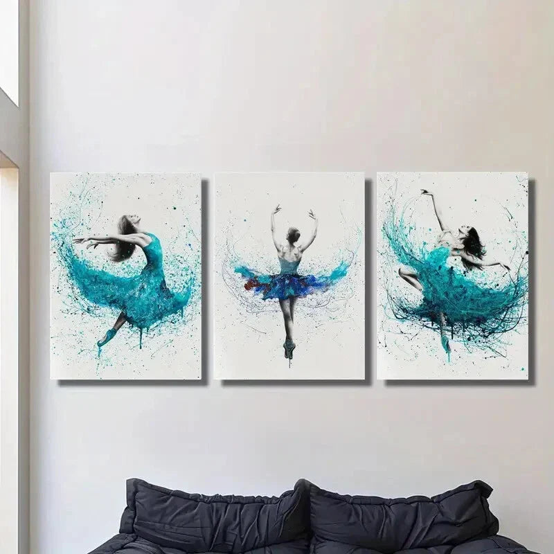3pcs Color splash painting, ballet dance  Metal Print Ready to Hang Art