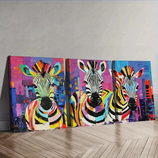 3pcs Cute baby zebra  Wall Art Set Canvas Framed 40x60cm - High Quality Print 100% Australian Made Wall Canvas Ready to Hang