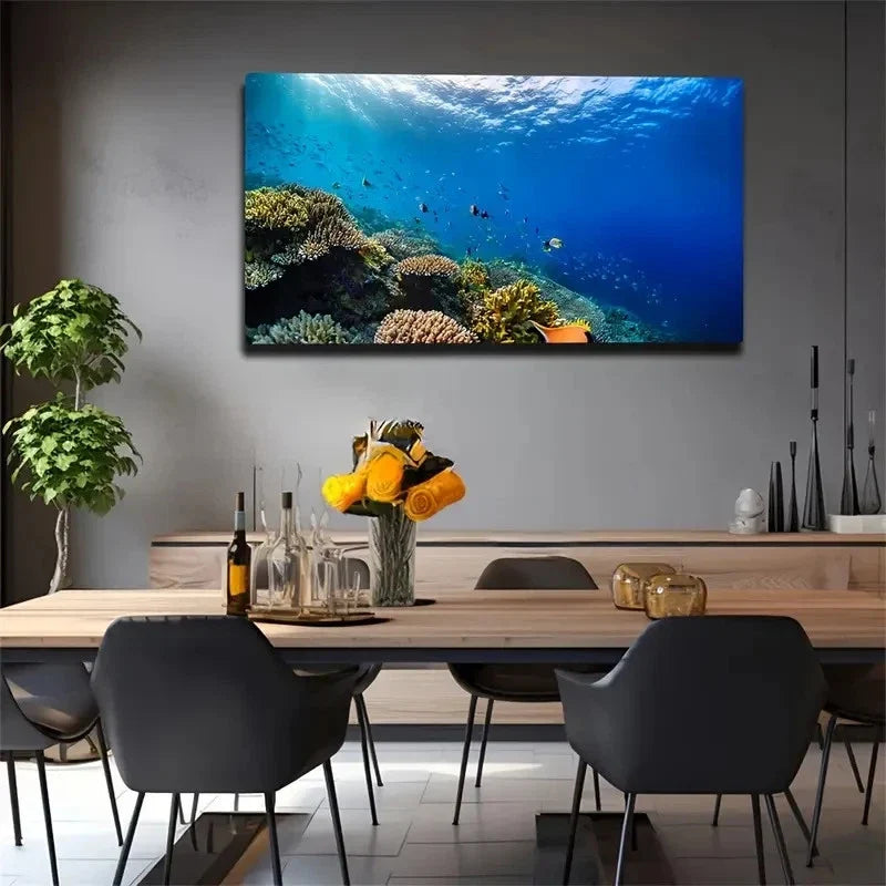 Blue Ocean Scene Wall Art Canvas Office Home Room Framed 80x45cm