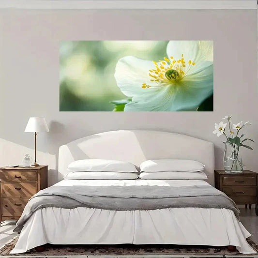 Large White & Golden Floral Wall Art Canvas Office Home Room Framed 80x45cm