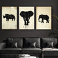 3pcs Black Animal Silhouette Abstract Paintings Metal Print Ready to Hang Art