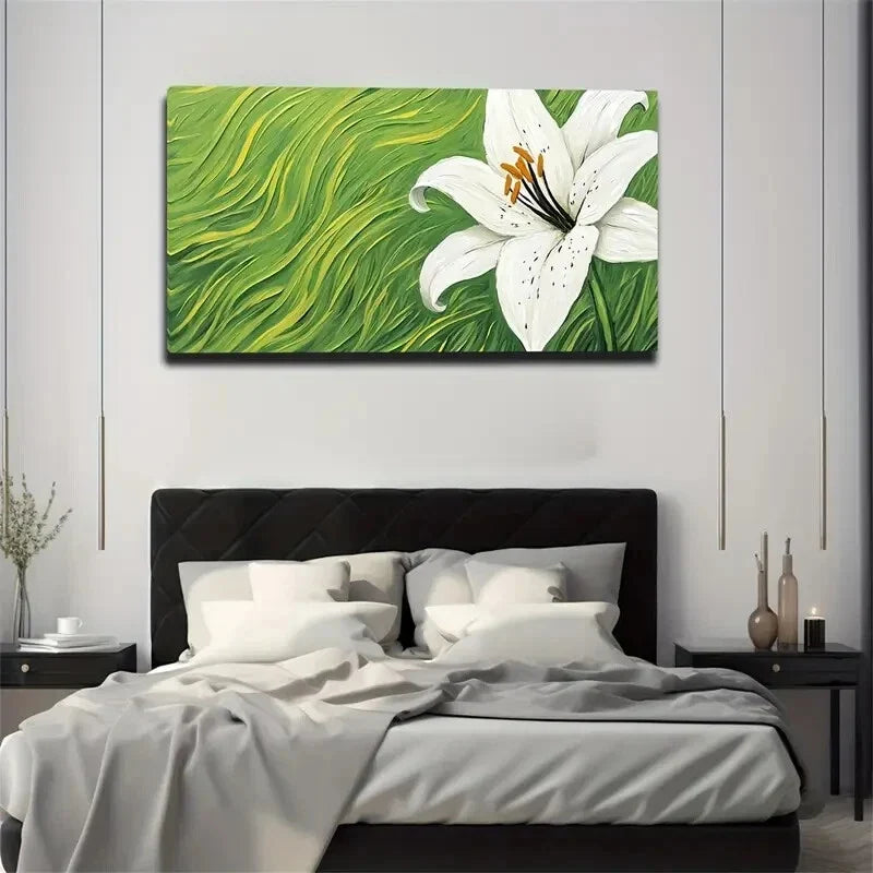 White Lily on Green Grass Wall Art Canvas Office Home Room Framed 120x60cm