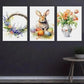 3pcs Vibrant Bunnies Floral Colourful Elegant Metal Print Ready to Hang Art