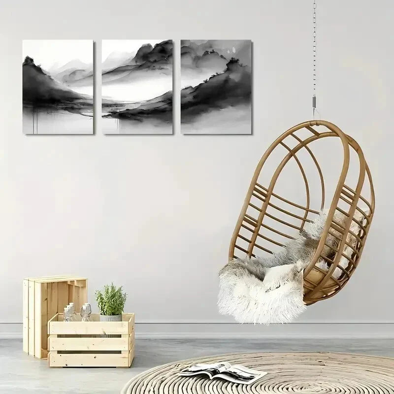 3pcs Minimalist Black and White Watercolor Metal Print Ready to Hang Art