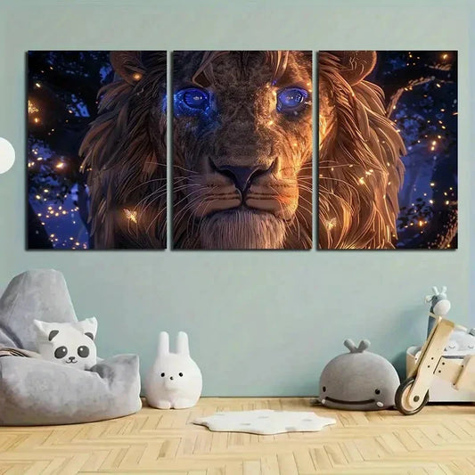 3pcs Lion Forest Guardian Stunning Purple Eyes Metal Print Ready to Hang Art