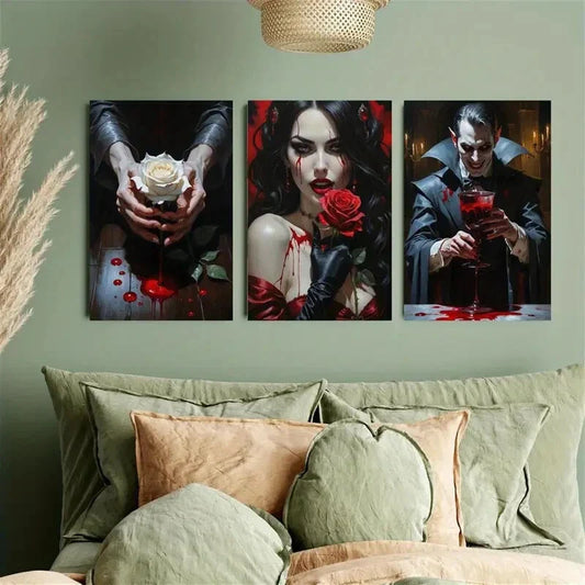 3pcs Blood red rose vampire murals Metal Print Ready to Hang Art