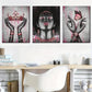 3pcs pink and black female portrait,  Metal Print Ready to Hang Art